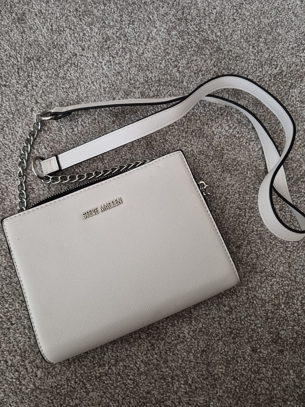 Steve Madden White Crossbody with Silver Chain Accents